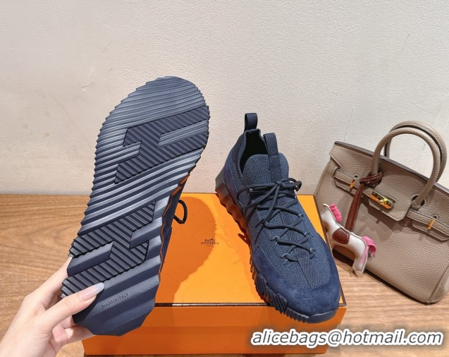 Top Grade Hermes Lift slip-on sneakers in in knit and suede Navy Blue 2025 H252003