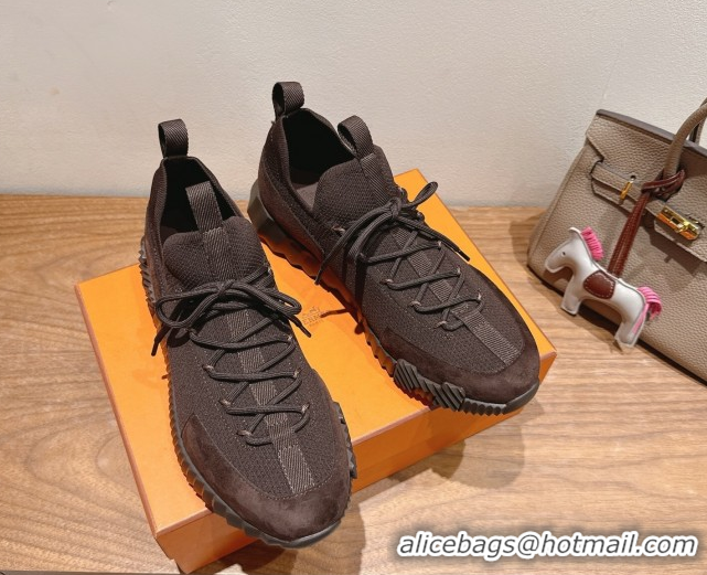 Durable Hermes Lift slip-on sneakers in in knit andsuede Fondant Brown 2025 H252003