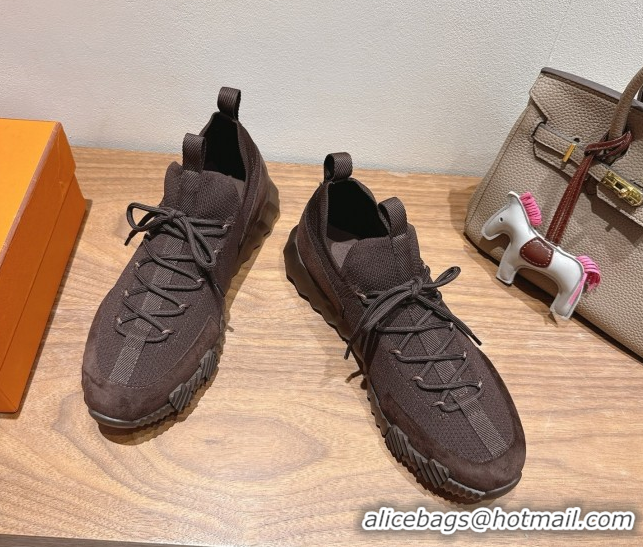 Durable Hermes Lift slip-on sneakers in in knit andsuede Fondant Brown 2025 H252003