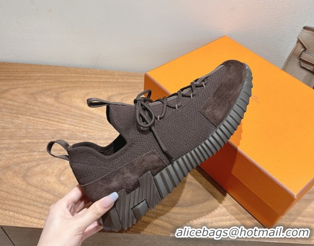 Durable Hermes Lift slip-on sneakers in in knit andsuede Fondant Brown 2025 H252003