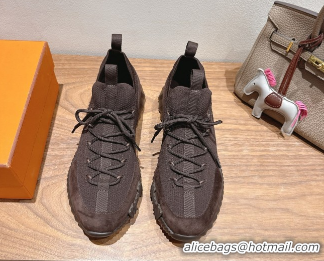 Durable Hermes Lift slip-on sneakers in in knit andsuede Fondant Brown 2025 H252003