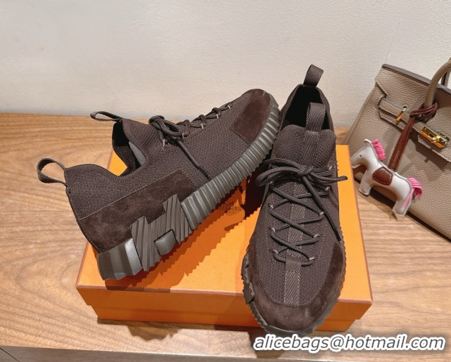Durable Hermes Lift slip-on sneakers in in knit andsuede Fondant Brown 2025 H252003