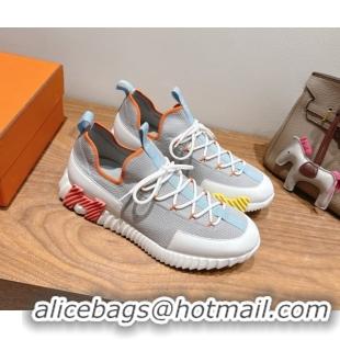 Buy Luxury Hermes Lift slip-on sneakers in in knit and smooth calfskin Grey/Multicolor 2025 H252003