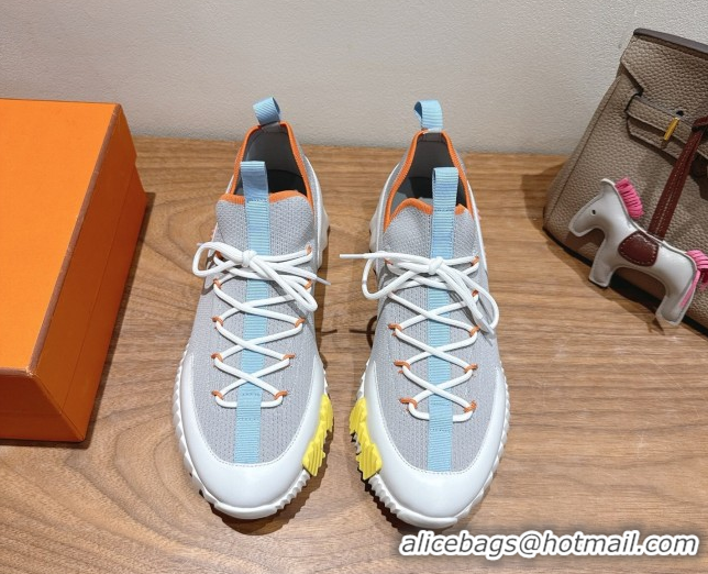 Buy Luxury Hermes Lift slip-on sneakers in in knit and smooth calfskin Grey/Multicolor 2025 H252003