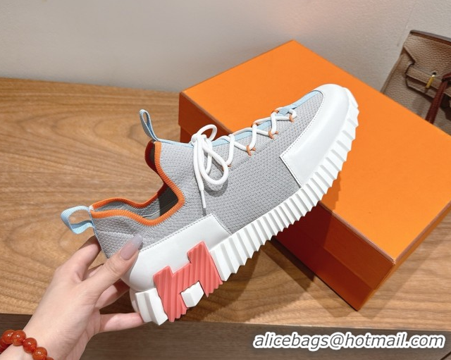 Buy Luxury Hermes Lift slip-on sneakers in in knit and smooth calfskin Grey/Multicolor 2025 H252003