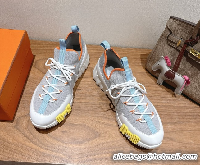 Buy Luxury Hermes Lift slip-on sneakers in in knit and smooth calfskin Grey/Multicolor 2025 H252003