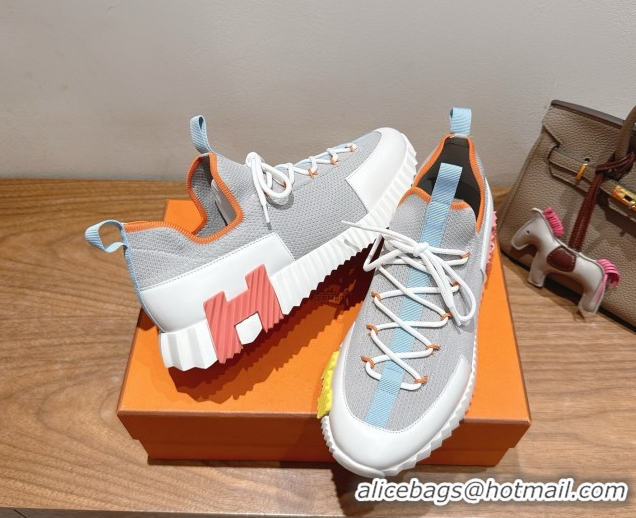 Buy Luxury Hermes Lift slip-on sneakers in in knit and smooth calfskin Grey/Multicolor 2025 H252003