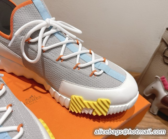 Buy Luxury Hermes Lift slip-on sneakers in in knit and smooth calfskin Grey/Multicolor 2025 H252003