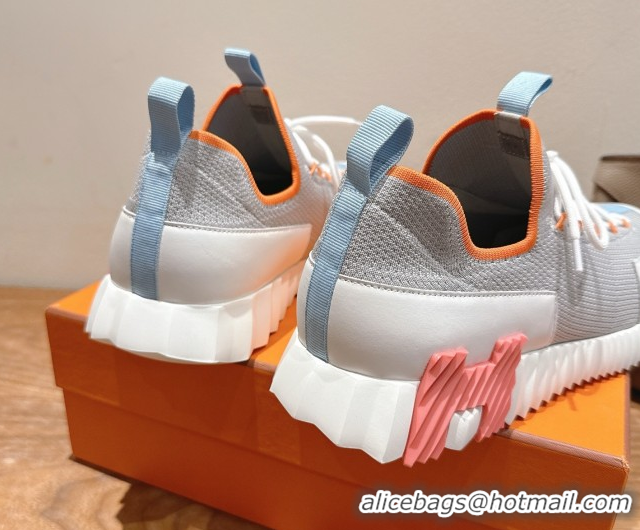 Buy Luxury Hermes Lift slip-on sneakers in in knit and smooth calfskin Grey/Multicolor 2025 H252003