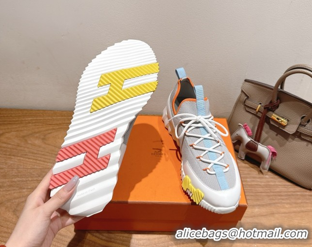 Buy Luxury Hermes Lift slip-on sneakers in in knit and smooth calfskin Grey/Multicolor 2025 H252003
