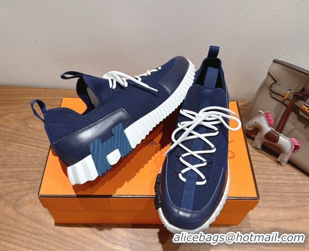 Good Quality Hermes Lift slip-on sneakers in in knit and smooth calfskin Navy Blue 2025 H252003