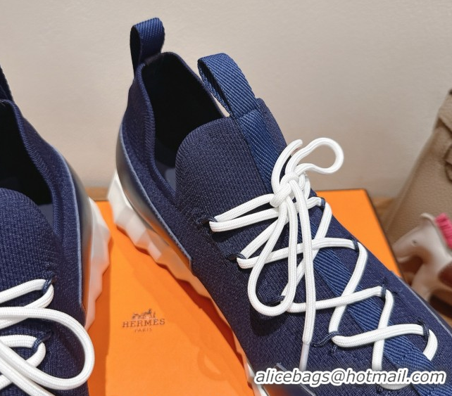 Good Quality Hermes Lift slip-on sneakers in in knit and smooth calfskin Navy Blue 2025 H252003
