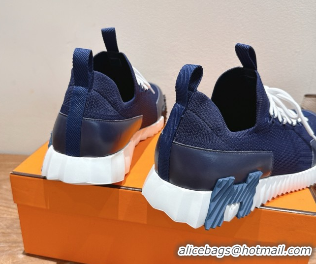 Good Quality Hermes Lift slip-on sneakers in in knit and smooth calfskin Navy Blue 2025 H252003