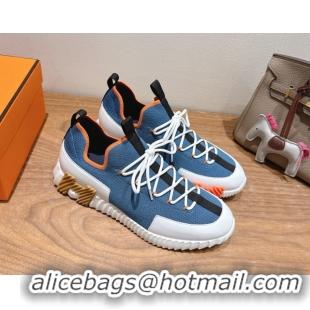 Popular Style Hermes Lift slip-on sneakers in in knit and smooth calfskin light Blue 2025 H252003