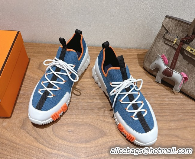 Popular Style Hermes Lift slip-on sneakers in in knit and smooth calfskin light Blue 2025 H252003