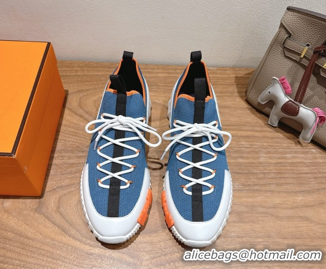 Popular Style Hermes Lift slip-on sneakers in in knit and smooth calfskin light Blue 2025 H252003