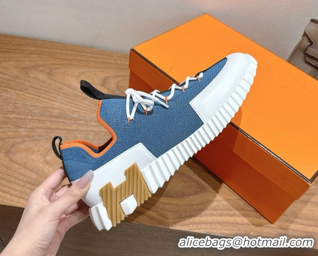 Popular Style Hermes Lift slip-on sneakers in in knit and smooth calfskin light Blue 2025 H252003