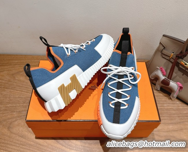 Popular Style Hermes Lift slip-on sneakers in in knit and smooth calfskin light Blue 2025 H252003