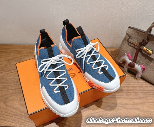 Popular Style Hermes Lift slip-on sneakers in in knit and smooth calfskin light Blue 2025 H252003