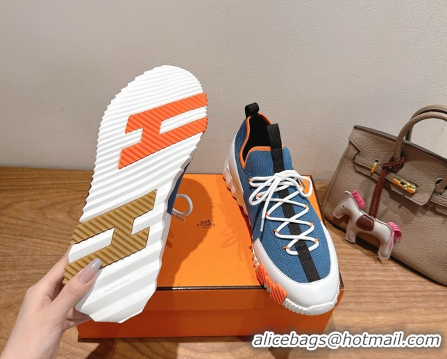 Popular Style Hermes Lift slip-on sneakers in in knit and smooth calfskin light Blue 2025 H252003