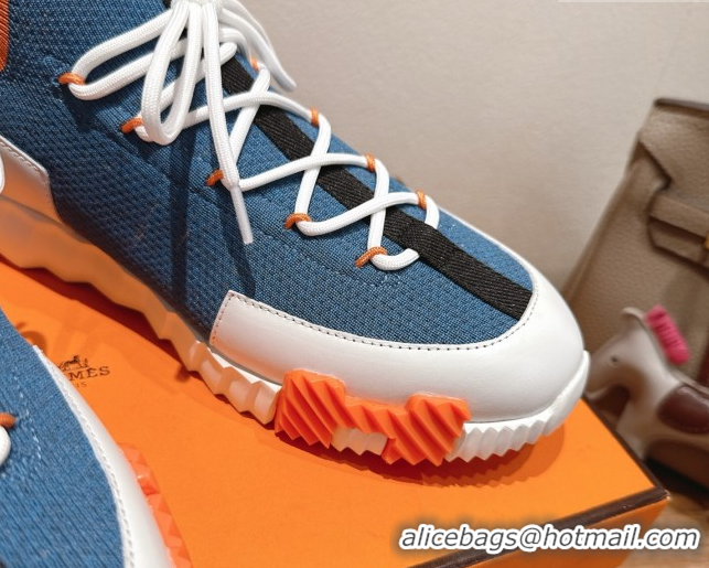 Popular Style Hermes Lift slip-on sneakers in in knit and smooth calfskin light Blue 2025 H252003