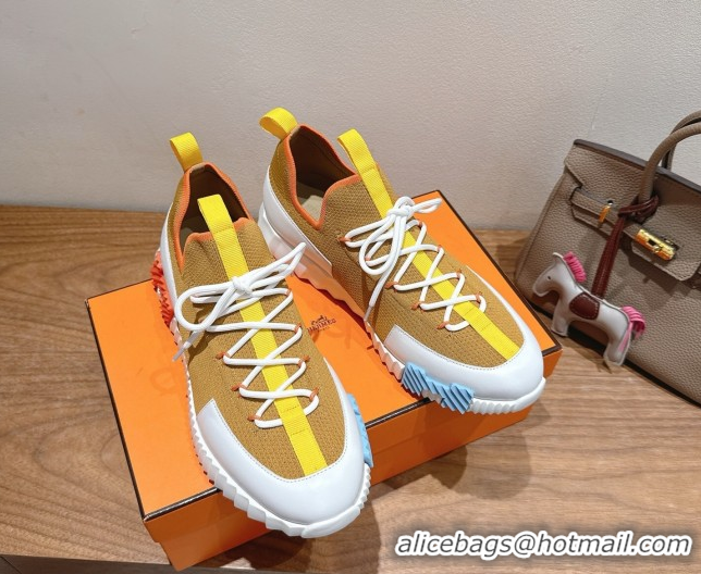 Grade Quality Hermes Lift slip-on sneakers in in knit and smooth calfskin Yellow 2025 H252003