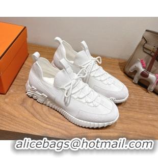 Comfortable Hermes Lift slip-on sneakers in in knit and suede All White 2025 H252003