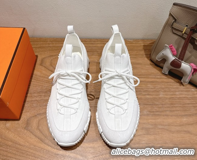 Comfortable Hermes Lift slip-on sneakers in in knit and suede All White 2025 H252003