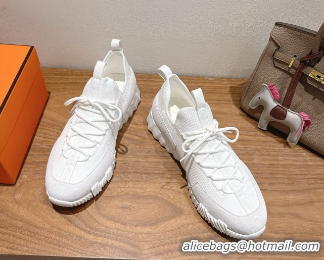 Comfortable Hermes Lift slip-on sneakers in in knit and suede All White 2025 H252003