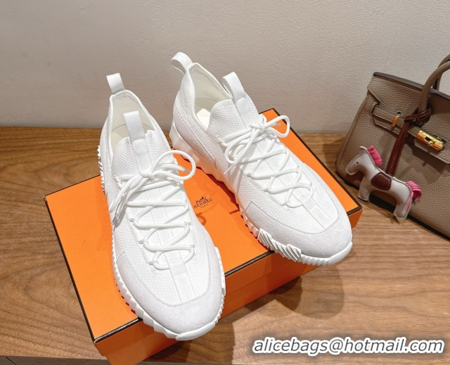 Comfortable Hermes Lift slip-on sneakers in in knit and suede All White 2025 H252003