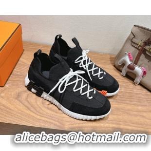 Shop Duplicate Hermes Lift slip-on sneakers in in knit and suede Black/White 2025 H252003