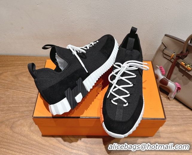 Shop Duplicate Hermes Lift slip-on sneakers in in knit and suede Black/White 2025 H252003