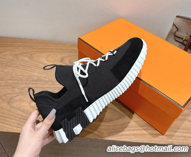 Shop Duplicate Hermes Lift slip-on sneakers in in knit and suede Black/White 2025 H252003