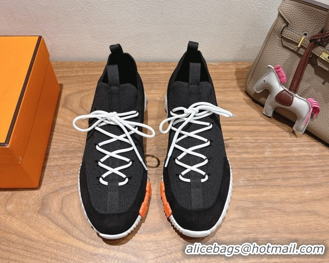 Shop Duplicate Hermes Lift slip-on sneakers in in knit and suede Black/White 2025 H252003