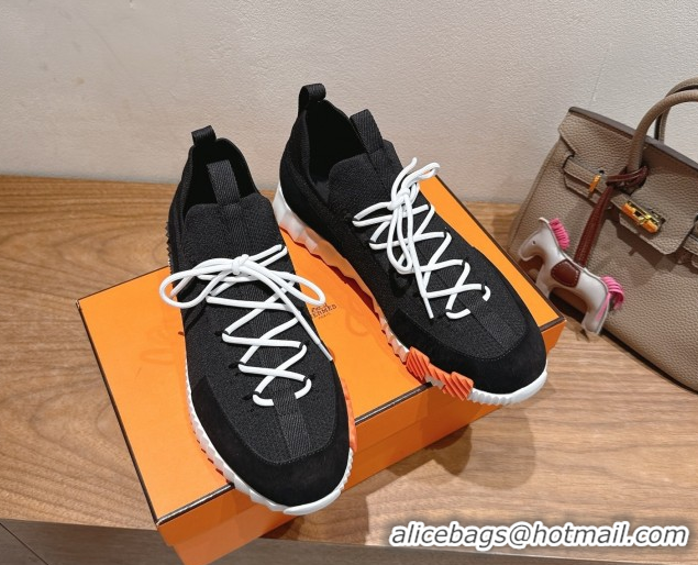 Shop Duplicate Hermes Lift slip-on sneakers in in knit and suede Black/White 2025 H252003