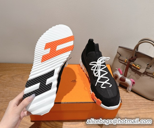 Shop Duplicate Hermes Lift slip-on sneakers in in knit and suede Black/White 2025 H252003