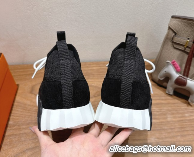 Shop Duplicate Hermes Lift slip-on sneakers in in knit and suede Black/White 2025 H252003