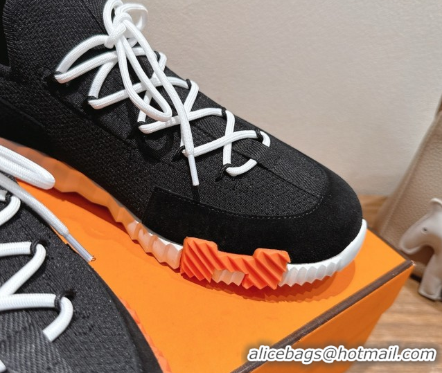 Shop Duplicate Hermes Lift slip-on sneakers in in knit and suede Black/White 2025 H252003