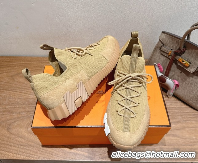 Refined Hermes Lift slip-on sneakers in knit and suede All beige 2025 H252003