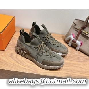 Low Price Hermes Lift slip-on sneakers in knit and suede Green 2025 H252003