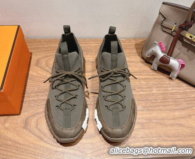 Low Price Hermes Lift slip-on sneakers in knit and suede Green 2025 H252003