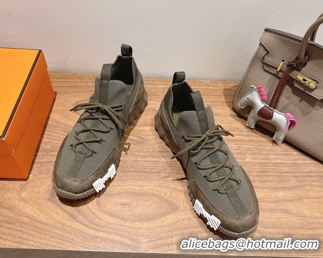 Low Price Hermes Lift slip-on sneakers in knit and suede Green 2025 H252003