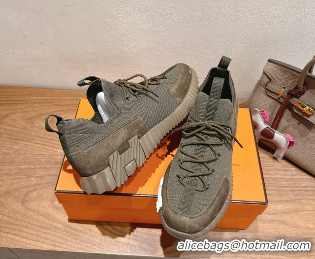 Low Price Hermes Lift slip-on sneakers in knit and suede Green 2025 H252003