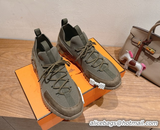 Low Price Hermes Lift slip-on sneakers in knit and suede Green 2025 H252003