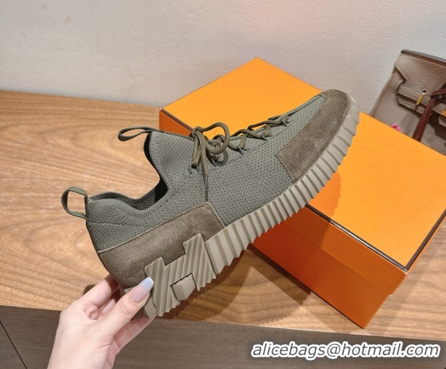 Low Price Hermes Lift slip-on sneakers in knit and suede Green 2025 H252003