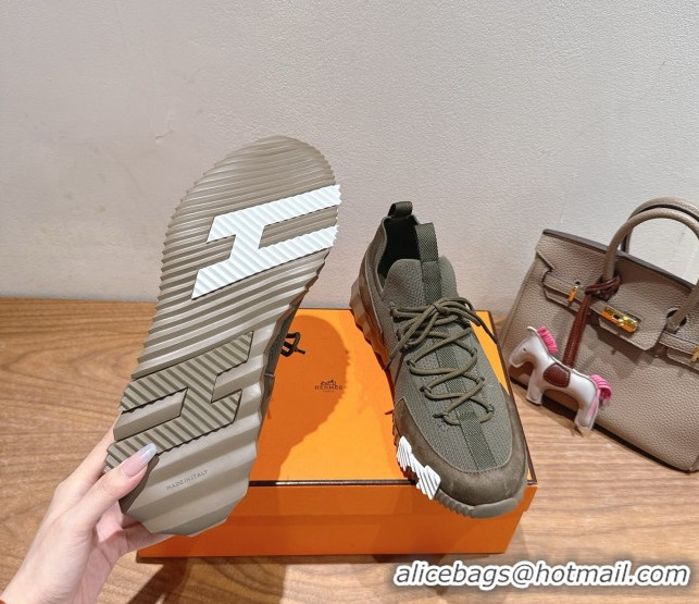 Low Price Hermes Lift slip-on sneakers in knit and suede Green 2025 H252003
