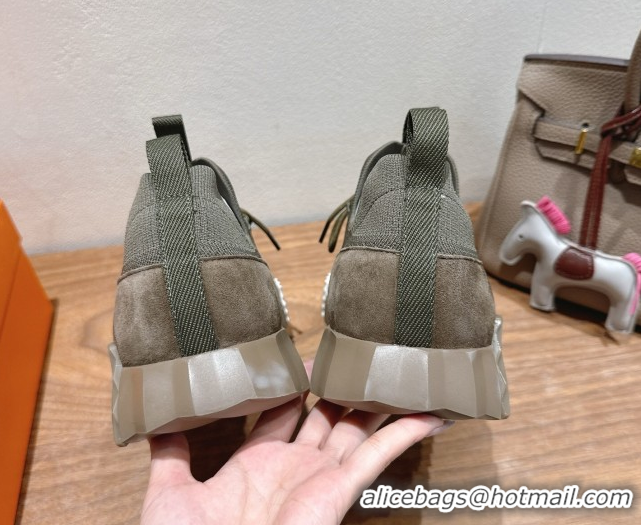 Low Price Hermes Lift slip-on sneakers in knit and suede Green 2025 H252003