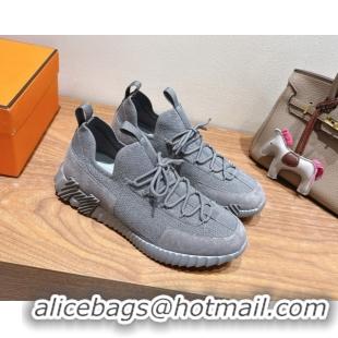 Top Design Hermes Lift slip-on sneakers in knit and suede All Grey 2025 H252003