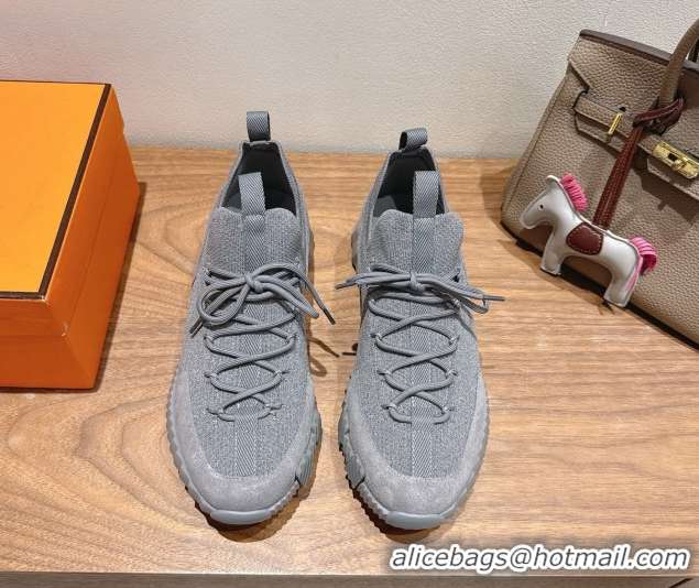 Top Design Hermes Lift slip-on sneakers in knit and suede All Grey 2025 H252003