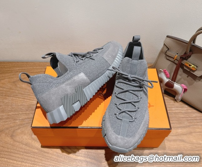 Top Design Hermes Lift slip-on sneakers in knit and suede All Grey 2025 H252003